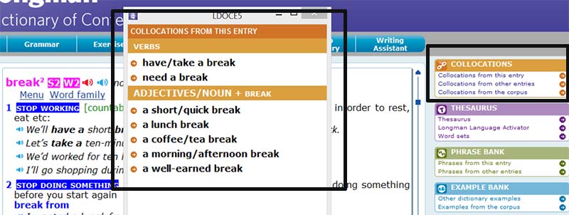 collocations of break in longman dictionary